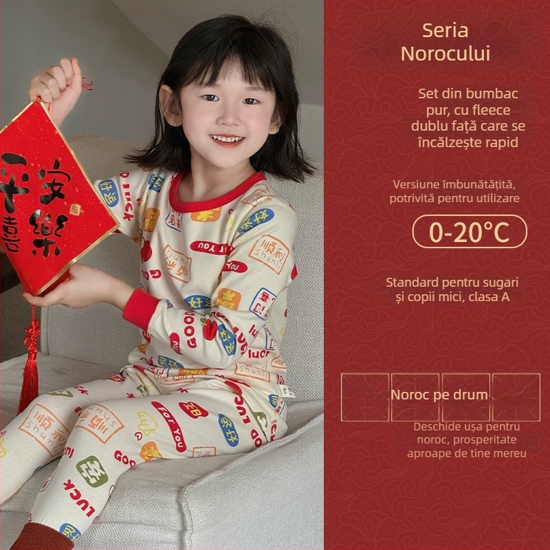 Set de pijamale pentru copii din bumbac combed, pentru Anul Nou, 95% bumbac, greutate a țesăturii 181–200 g/m2, potrivit pentru 4–6 ani