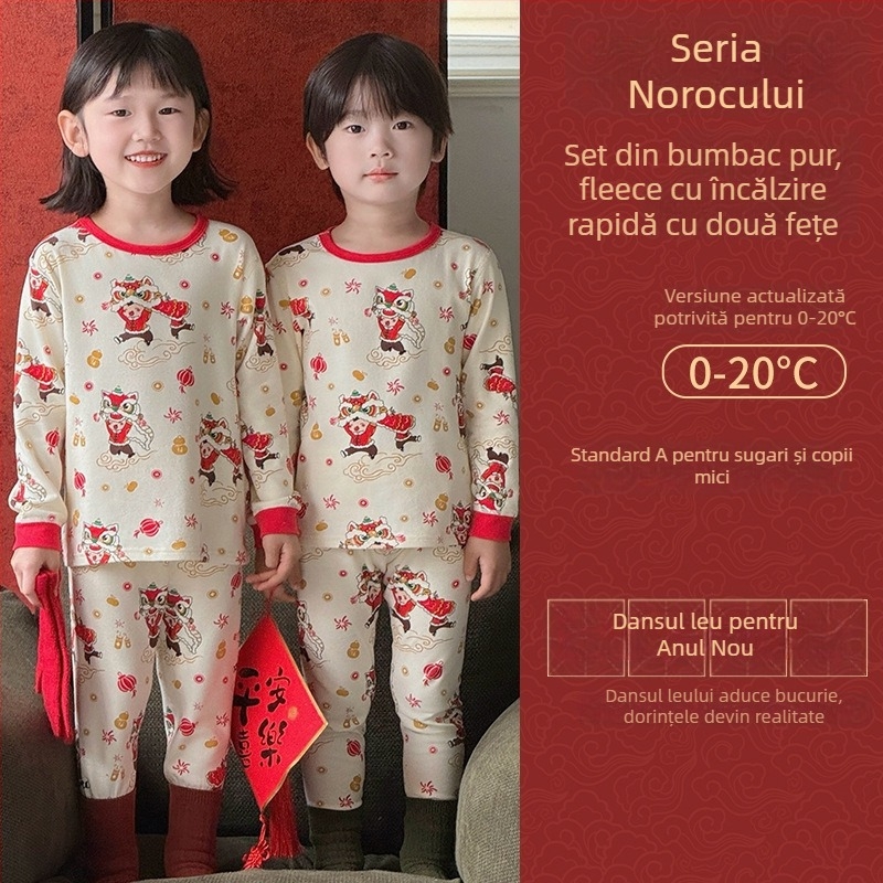 Set de pijamale pentru copii din bumbac combed, pentru Anul Nou, 95% bumbac, greutate a țesăturii 181–200 g/m2, potrivit pentru 4–6 ani