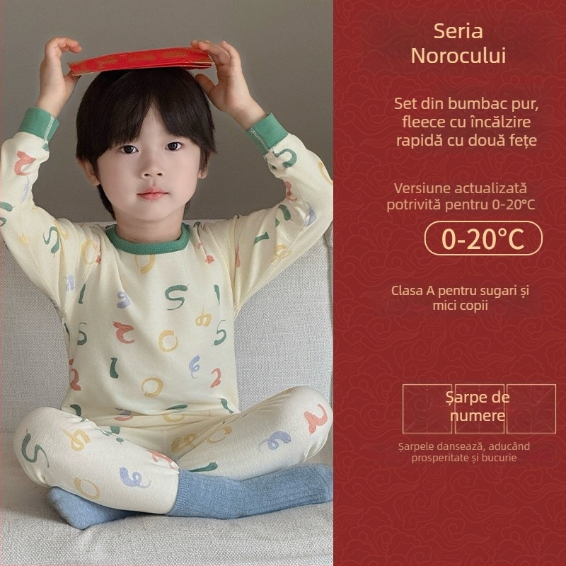 Set de pijamale pentru copii din bumbac combed, pentru Anul Nou, 95% bumbac, greutate a țesăturii 181–200 g/m2, potrivit pentru 4–6 ani