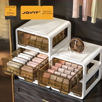 Cutie de depozitare cu sertar din plastic transparent, pentru haine și lenjerie, brand met, personalizabil cu logo tipărit, stil light luxury