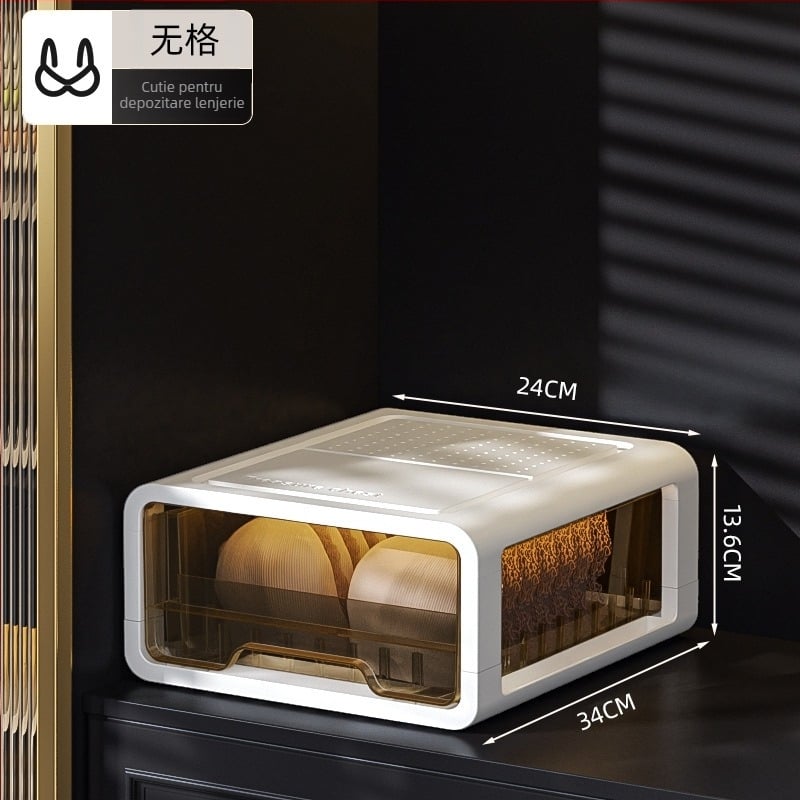 Cutie de depozitare cu sertar din plastic transparent, pentru haine și lenjerie, brand met, personalizabil cu logo tipărit, stil light luxury