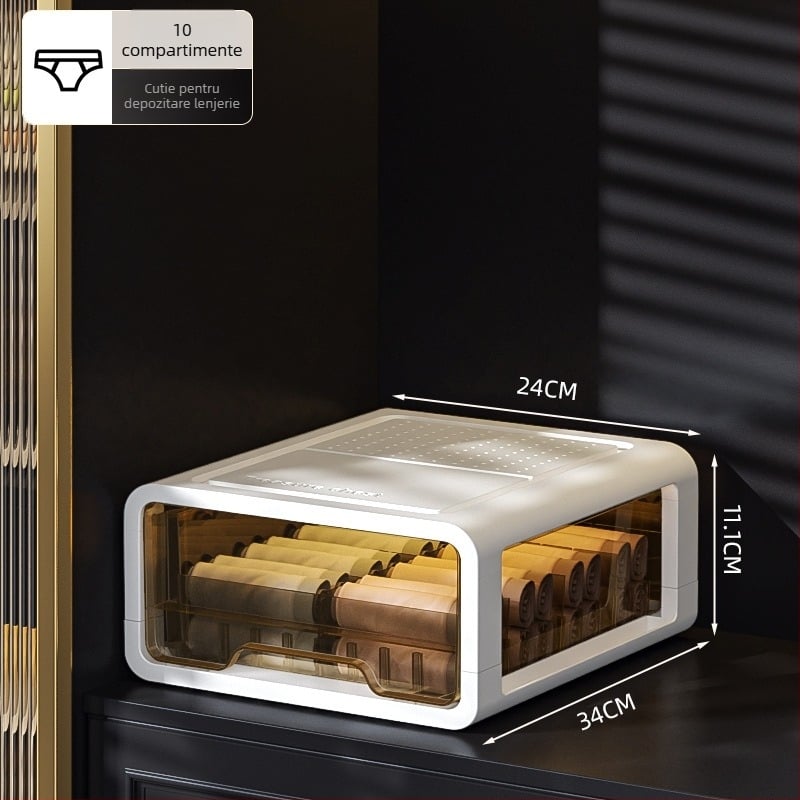 Cutie de depozitare cu sertar din plastic transparent, pentru haine și lenjerie, brand met, personalizabil cu logo tipărit, stil light luxury