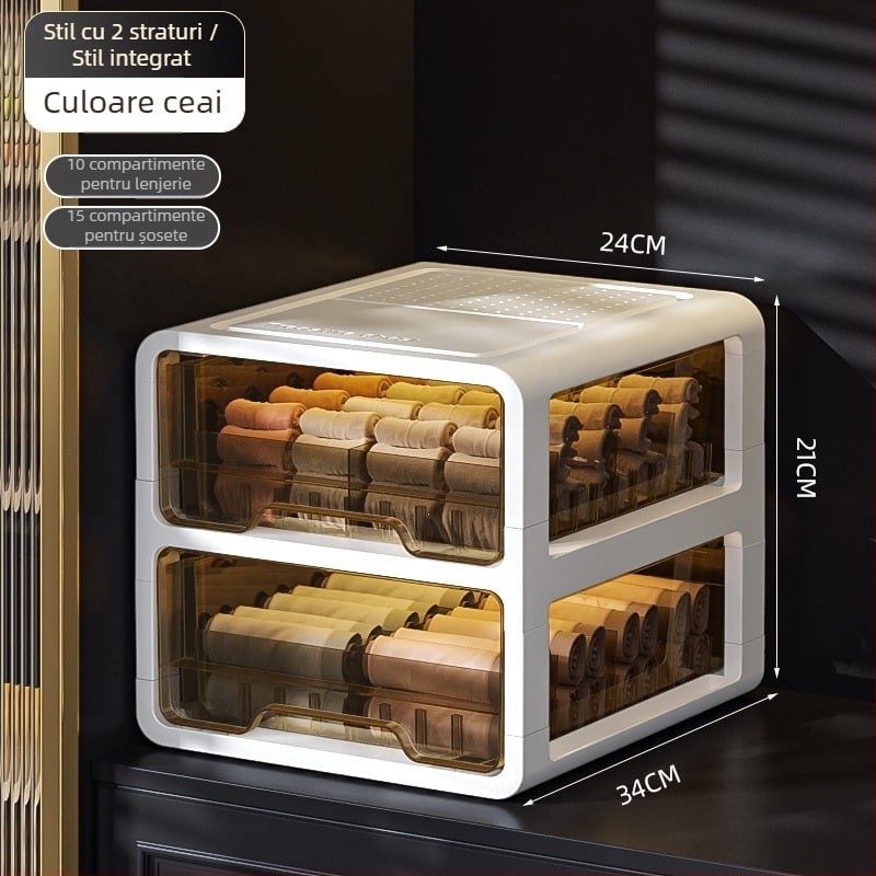 Cutie de depozitare cu sertar din plastic transparent, pentru haine și lenjerie, brand met, personalizabil cu logo tipărit, stil light luxury