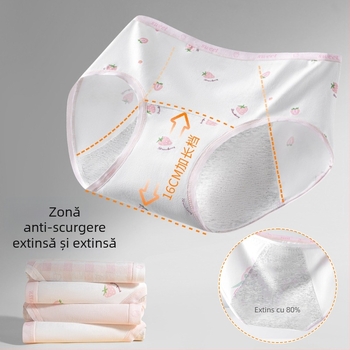 Chiloți pentru menstruație pentru fete, 95% bumbac, căptușeală 100% bumbac, antibacterian, talie medie, model imprimat, pentru fete 13–18 ani