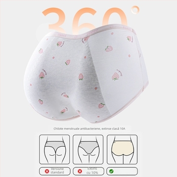 Chiloți pentru menstruație pentru fete, 95% bumbac, căptușeală 100% bumbac, antibacterian, talie medie, model imprimat, pentru fete 13–18 ani