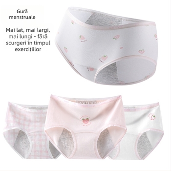 Chiloți pentru menstruație pentru fete, 95% bumbac, căptușeală 100% bumbac, antibacterian, talie medie, model imprimat, pentru fete 13–18 ani