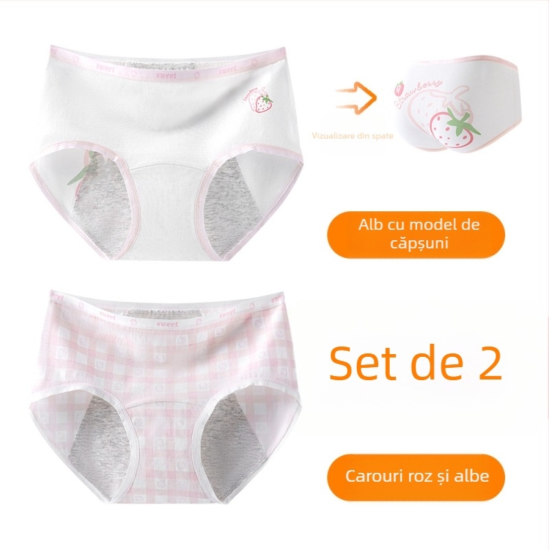 Chiloți pentru menstruație pentru fete, 95% bumbac, căptușeală 100% bumbac, antibacterian, talie medie, model imprimat, pentru fete 13–18 ani