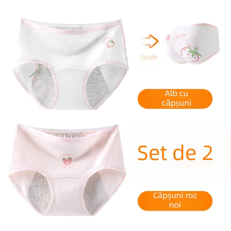 Chiloți pentru menstruație pentru fete, 95% bumbac, căptușeală 100% bumbac, antibacterian, talie medie, model imprimat, pentru fete 13–18 ani