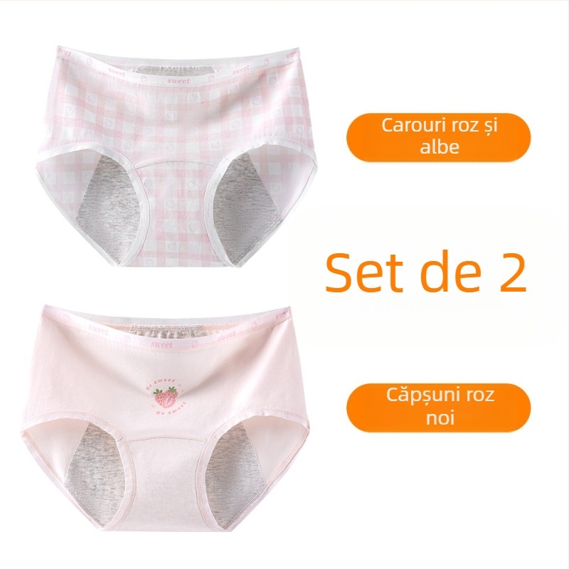 Chiloți pentru menstruație pentru fete, 95% bumbac, căptușeală 100% bumbac, antibacterian, talie medie, model imprimat, pentru fete 13–18 ani