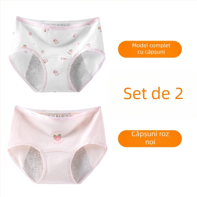 Chiloți pentru menstruație pentru fete, 95% bumbac, căptușeală 100% bumbac, antibacterian, talie medie, model imprimat, pentru fete 13–18 ani