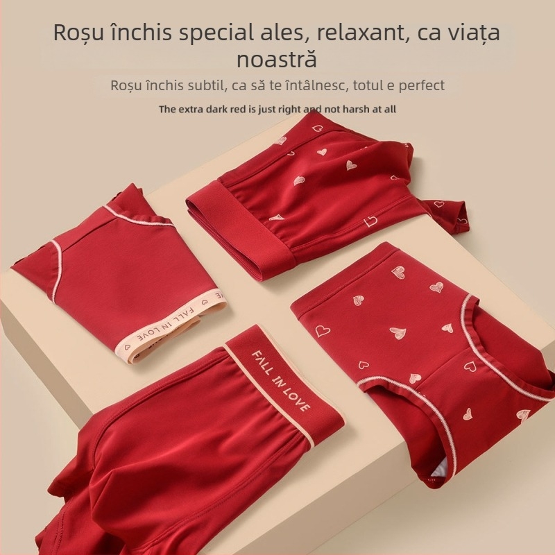 Set de lenjerie din bumbac pentru cuplu – talie medie, căptușeală din viscoză, Anul Șarpelui Benmingnian