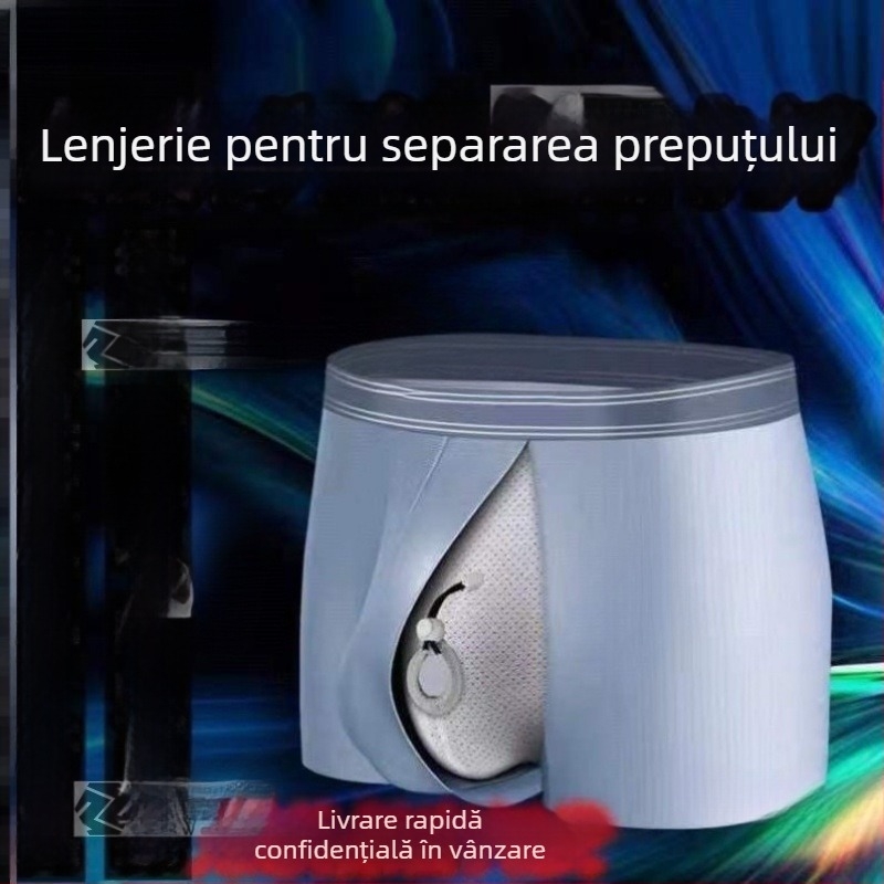 Boxeri de bumbac pentru bărbați, respirabili, talie medie, model 3435841, căptușeală în zona cracului din bumbac