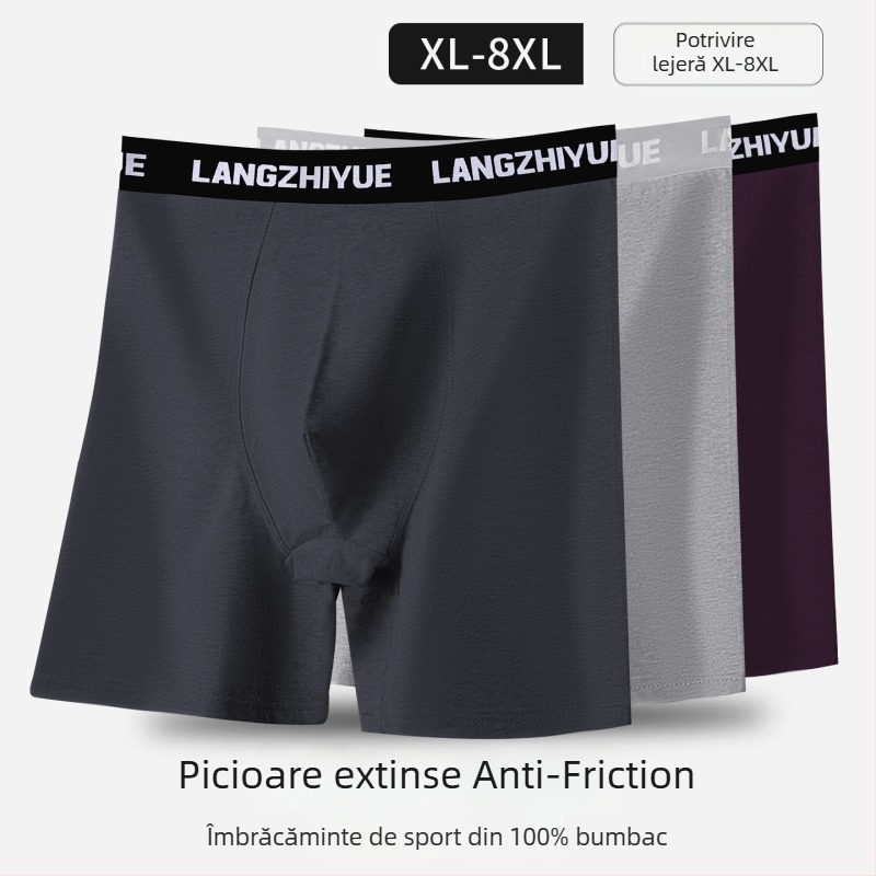 Boxeri bărbați din bumbac, cu picioare lungi, talie înaltă, 90-95% bumbac, respirabili