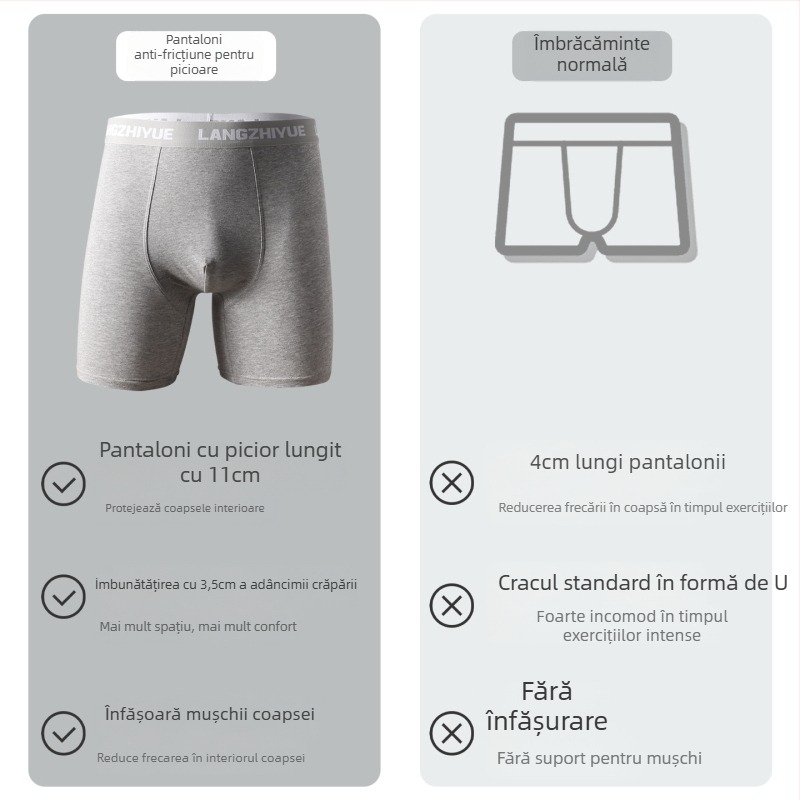 Boxeri bărbați din bumbac, cu picioare lungi, talie înaltă, 90-95% bumbac, respirabili