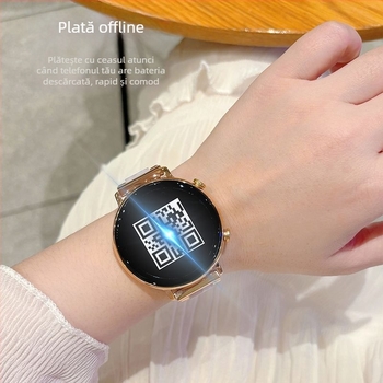 Ceas inteligent pentru femei cu numărător pași, monitorizare ritm cardiac, Bluetooth, Android compatibil, cadran oval