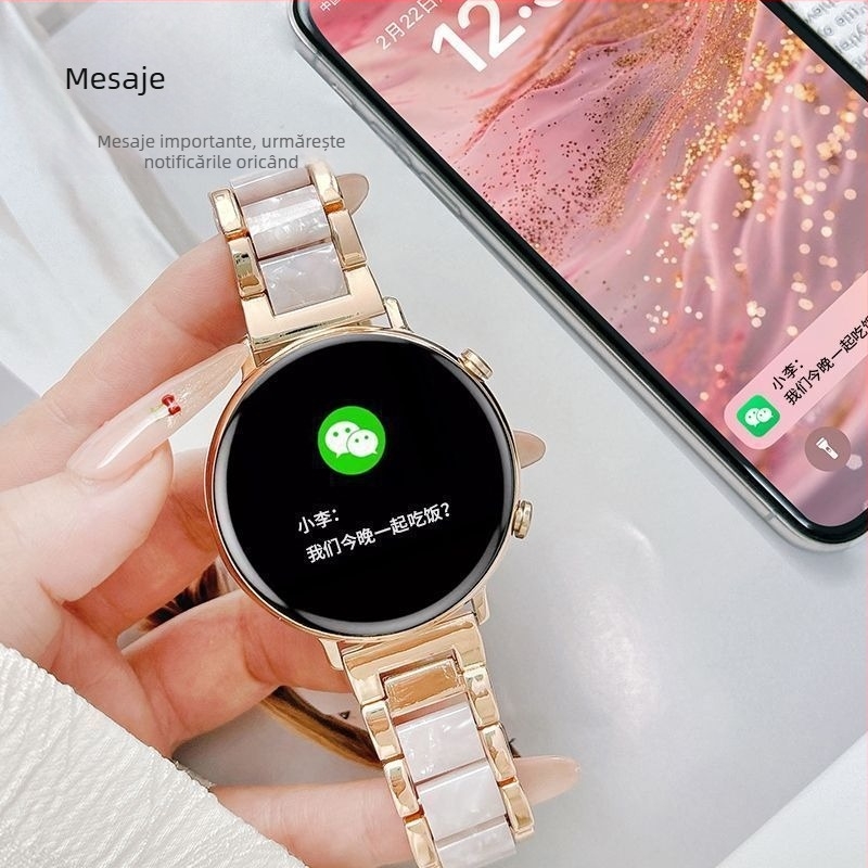 Ceas inteligent pentru femei cu numărător pași, monitorizare ritm cardiac, Bluetooth, Android compatibil, cadran oval