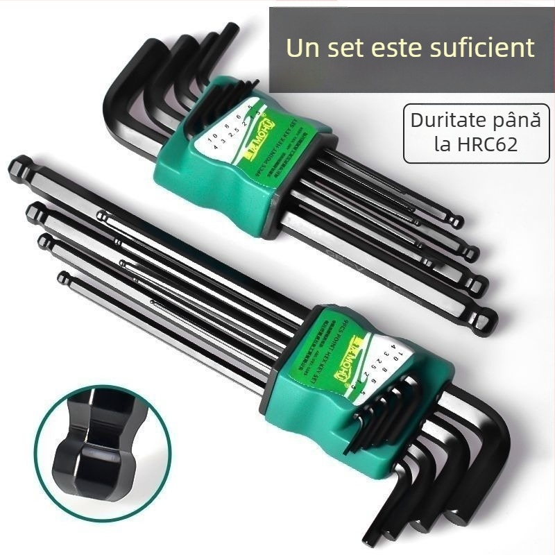 Set de chei hexagonale (Allen), 9 piese, în formă de L, cap intern hexagonal