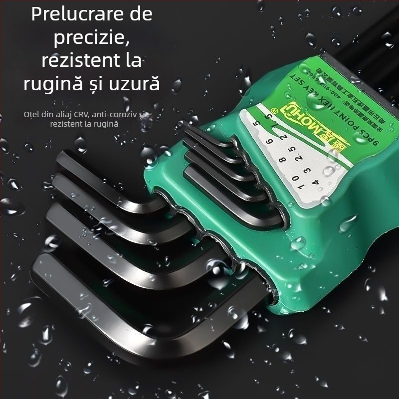 Set de chei hexagonale (Allen), 9 piese, în formă de L, cap intern hexagonal