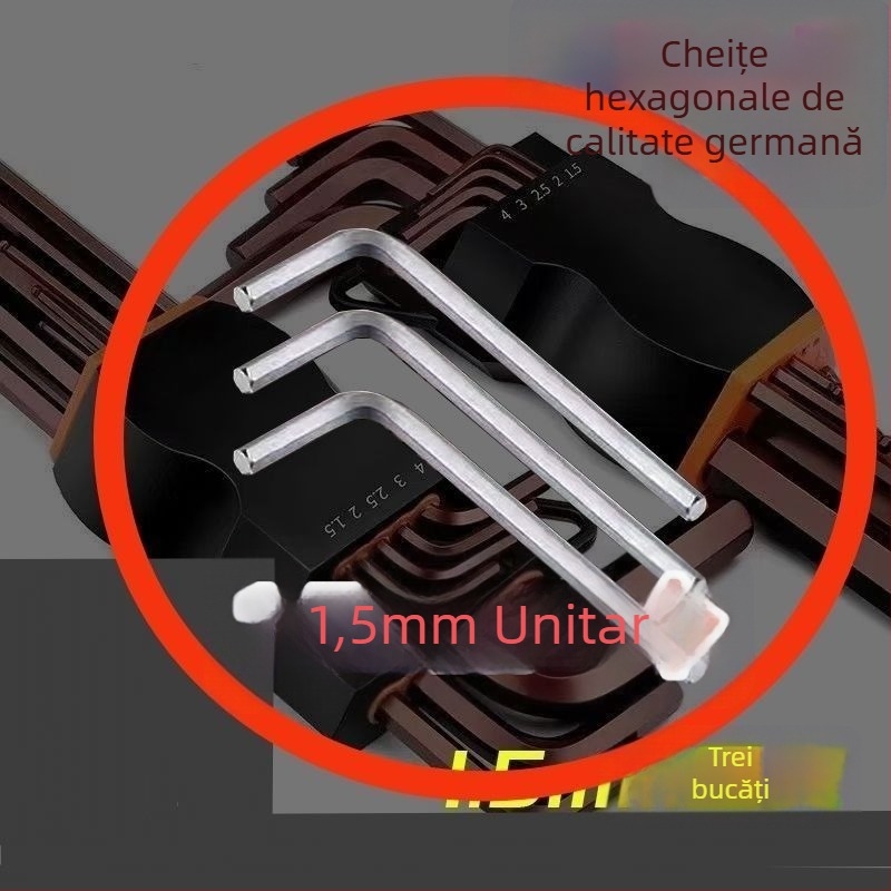 Set de chei hexagonale (Allen), 9 piese, în formă de L, cap intern hexagonal