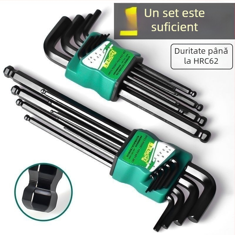 Set de chei hexagonale (Allen), 9 piese, în formă de L, cap intern hexagonal