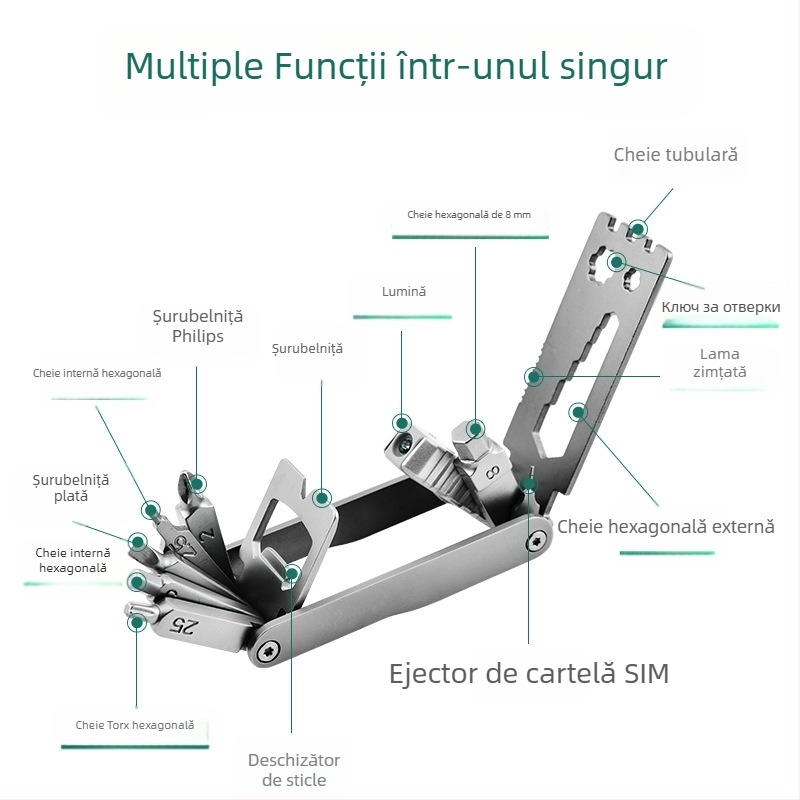 Instrument multifuncțional pentru bicicletă (Material: oțel inoxidabil 420 + aluminiu; Kit: 1; Greutate: 0,191 kg; Domeniu: unelte pentru biciclete)