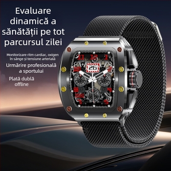 Ceas inteligent cu NFC, apeluri Bluetooth, monitorizare ritm cardiac și tensiune arterială, monitorizare somn