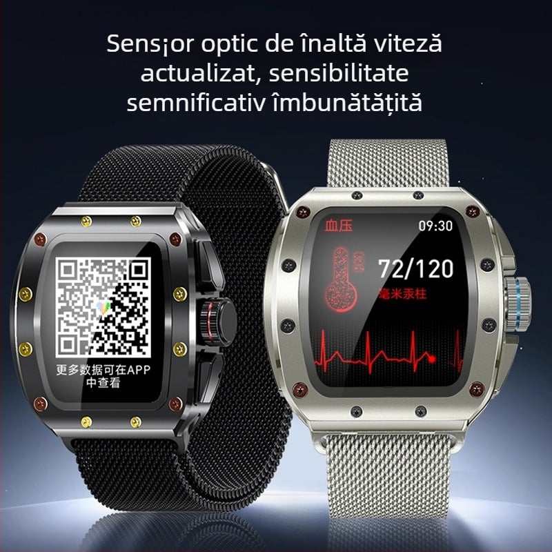 Ceas inteligent cu NFC, apeluri Bluetooth, monitorizare ritm cardiac și tensiune arterială, monitorizare somn