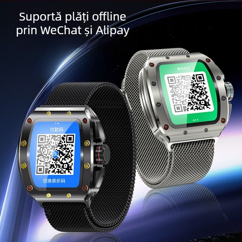 Ceas inteligent cu NFC, apeluri Bluetooth, monitorizare ritm cardiac și tensiune arterială, monitorizare somn