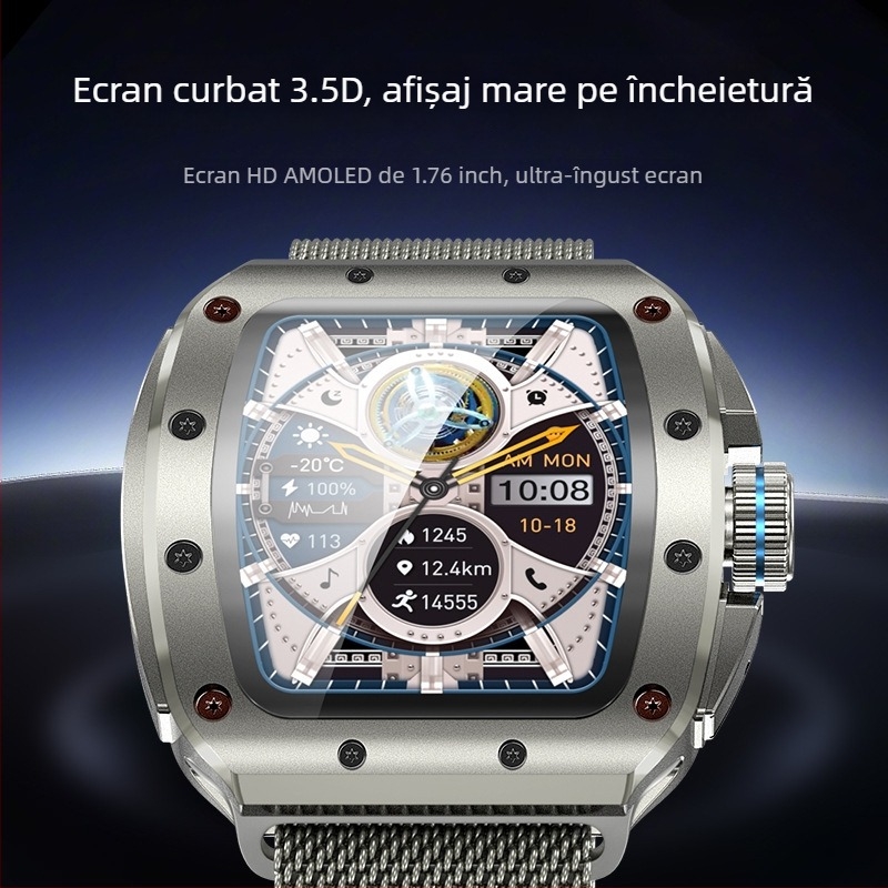 Ceas inteligent cu NFC, apeluri Bluetooth, monitorizare ritm cardiac și tensiune arterială, monitorizare somn