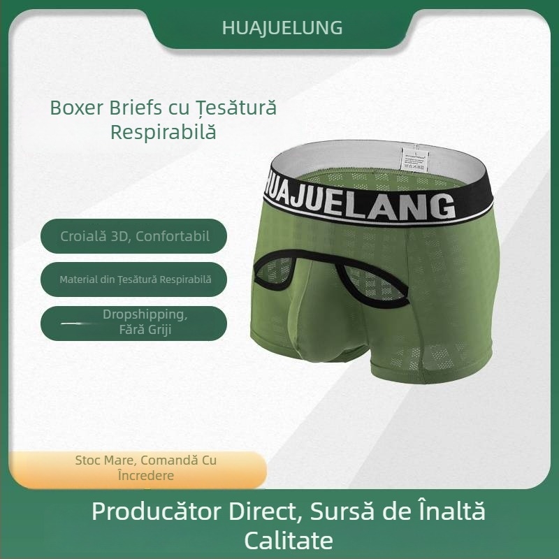 Boxeri pentru bărbați cu buză în formă U, material din nailon, talie joasă, respirabili