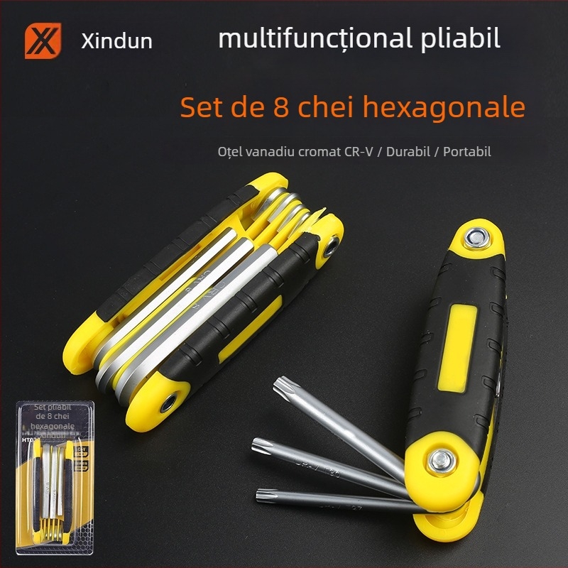 Xinton Set pliabil de chei Allen – chei hexagonale interne, oțel crom-vanadiu, mărimi metrice și imperiale