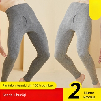 Pantaloni termici pentru bărbați din 100% bumbac, căptușiți cu fleece, croială Slim, calzi, material gros 201-250 g/m2