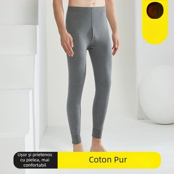 Pantaloni termici pentru bărbați din 100% bumbac, căptușiți cu fleece, croială Slim, calzi, material gros 201-250 g/m2