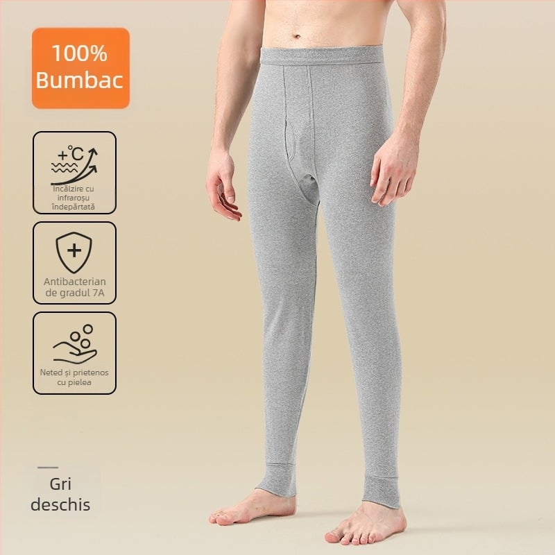 Pantaloni termici pentru bărbați din 100% bumbac, căptușiți cu fleece, croială Slim, calzi, material gros 201-250 g/m2