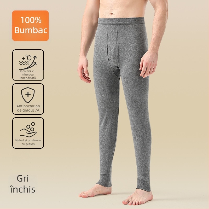 Pantaloni termici pentru bărbați din 100% bumbac, căptușiți cu fleece, croială Slim, calzi, material gros 201-250 g/m2