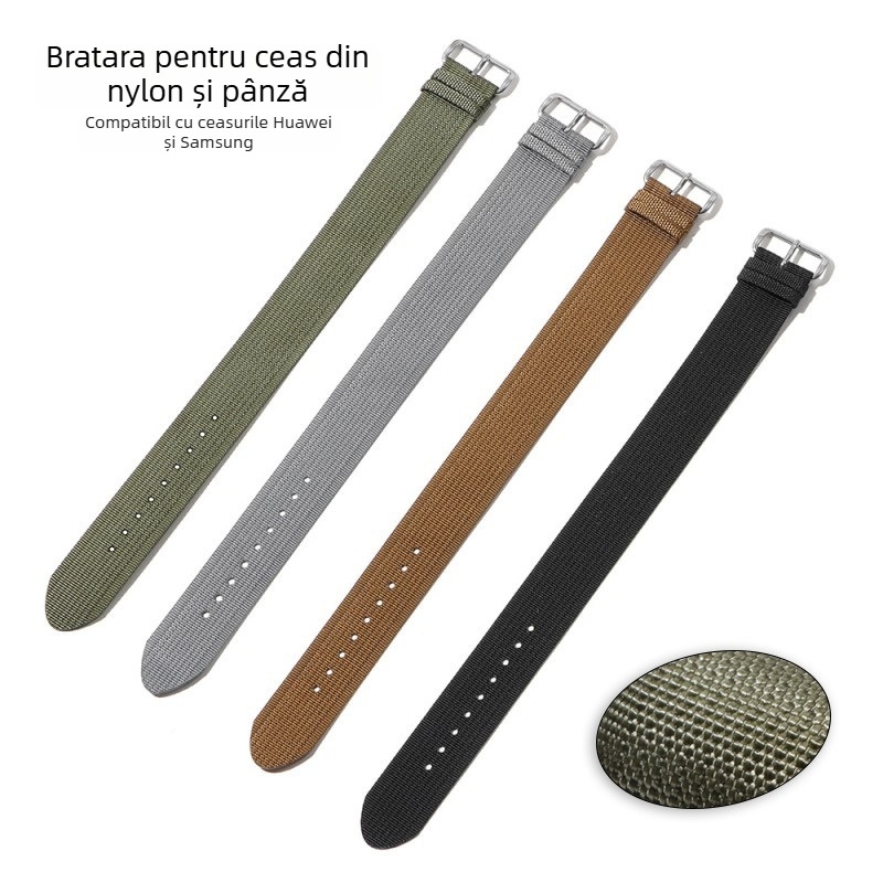 Brățară NATO din nailon pentru Huawei și Samsung — compatibilitate universală, stil retro, lansare primăvara 2025