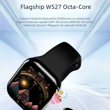 Ceas inteligent cu ecran AMOLED, cip W527 flagship, autonomie baterie sub 7 zile, rezistență la apă, monitorizare ritm cardiac și saturație a oxigenului din sânge