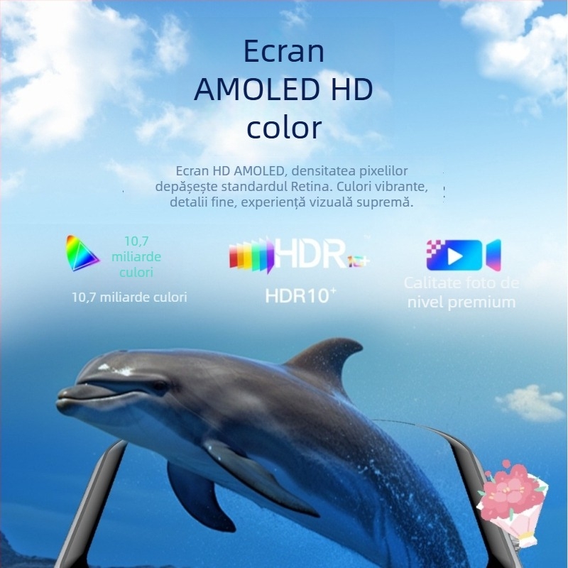 Ceas inteligent cu ecran AMOLED, cip W527 flagship, autonomie baterie sub 7 zile, rezistență la apă, monitorizare ritm cardiac și saturație a oxigenului din sânge