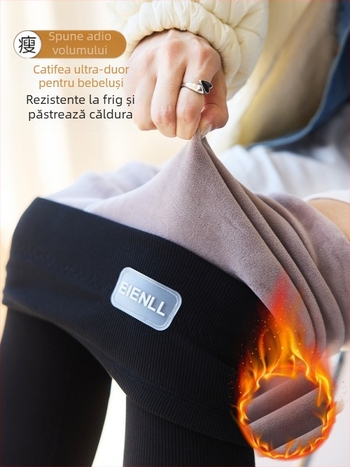 Colanți termici talie înaltă, căptușiți cu fleece, pentru femei, croială strânsă, bumbac-spandex, iarna 2025
