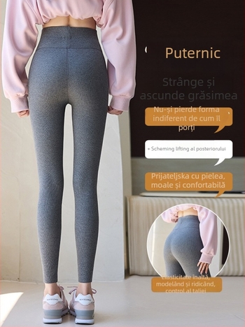 Colanți termici talie înaltă, căptușiți cu fleece, pentru femei, croială strânsă, bumbac-spandex, iarna 2025