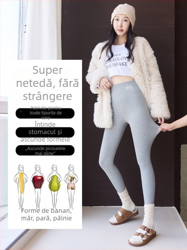 Colanți termici talie înaltă, căptușiți cu fleece, pentru femei, croială strânsă, bumbac-spandex, iarna 2025