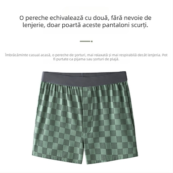 Boxer bărbătești de dormit din bumbac modal, croială lejeră, model în dungi/pătrate, căptușeală la zona inghinală 30-50% modal