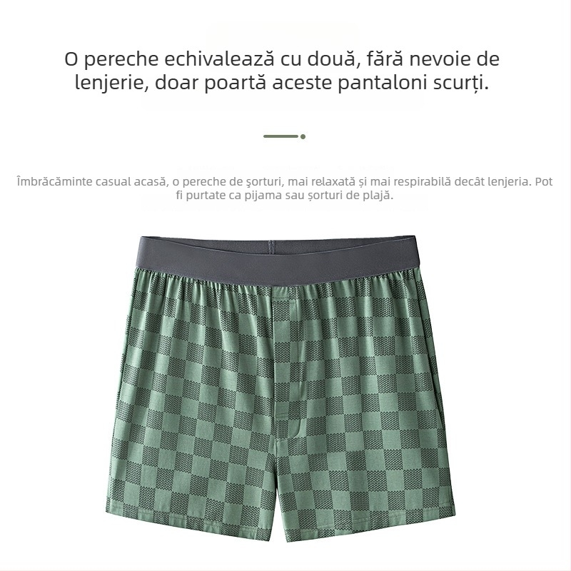 Boxer bărbătești de dormit din bumbac modal, croială lejeră, model în dungi/pătrate, căptușeală la zona inghinală 30-50% modal
