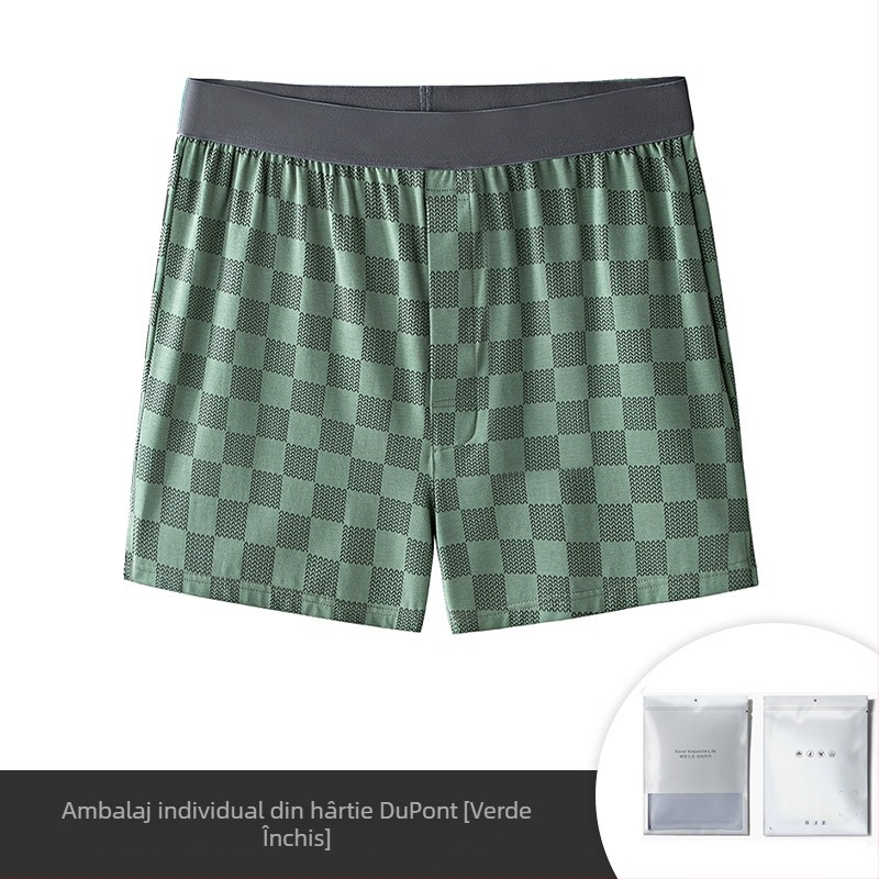 Boxer bărbătești de dormit din bumbac modal, croială lejeră, model în dungi/pătrate, căptușeală la zona inghinală 30-50% modal