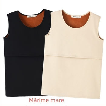 Top de alăptare pentru femei însărcinate, din bumbac, fără mâneci, bază postpartum, cu căptușeală de fleece pentru toamnă iarnă, plus mărime