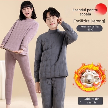Set termic pentru copii, trei straturi, căptușeală din catifea, țesătură poliesterică 90–95%, pentru copii 7–12 ani, mâneci lungi, poate fi purtat ca îmbrăcăminte exterioară