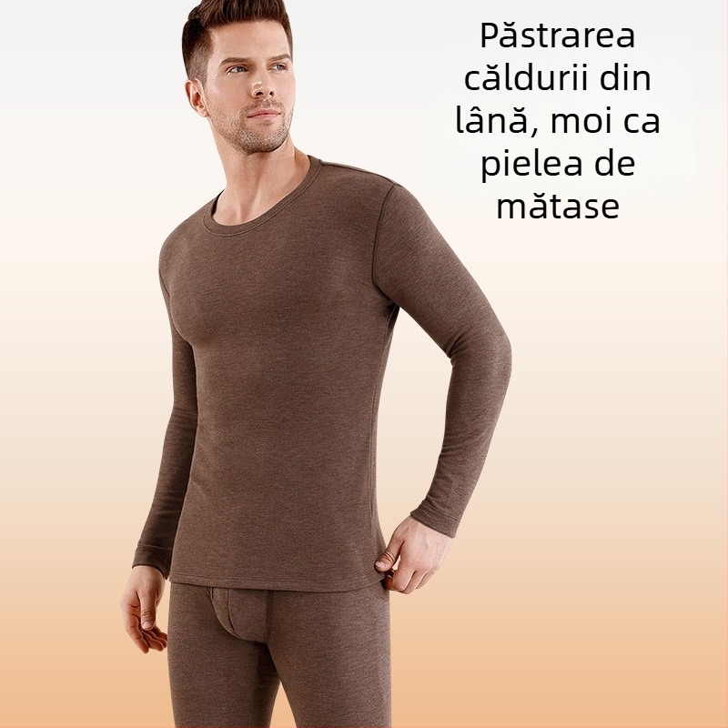 Set termic pentru bărbați din lână, cu două straturi, grosime extra, căptușeală acrilică, păstrează căldura pentru toamnă și iarnă