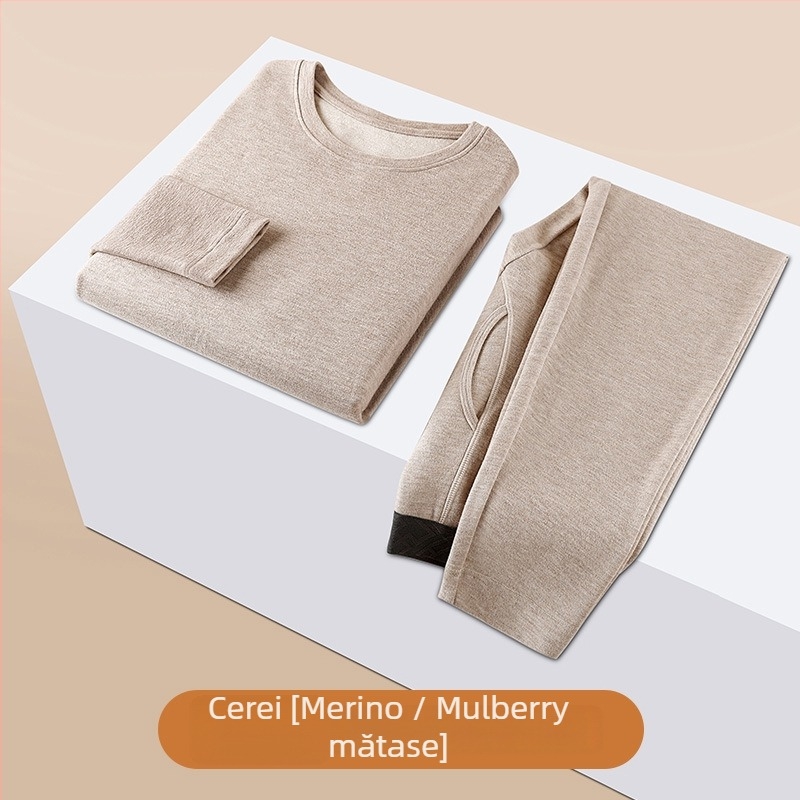 Set termic pentru bărbați din lână, cu două straturi, grosime extra, căptușeală acrilică, păstrează căldura pentru toamnă și iarnă