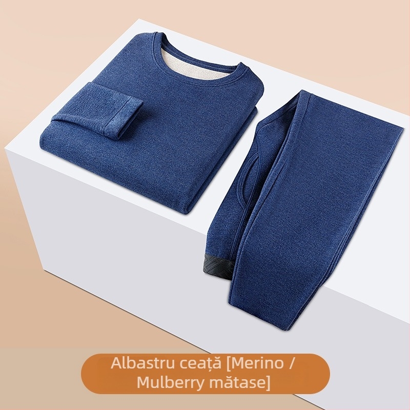 Set termic pentru bărbați din lână, cu două straturi, grosime extra, căptușeală acrilică, păstrează căldura pentru toamnă și iarnă