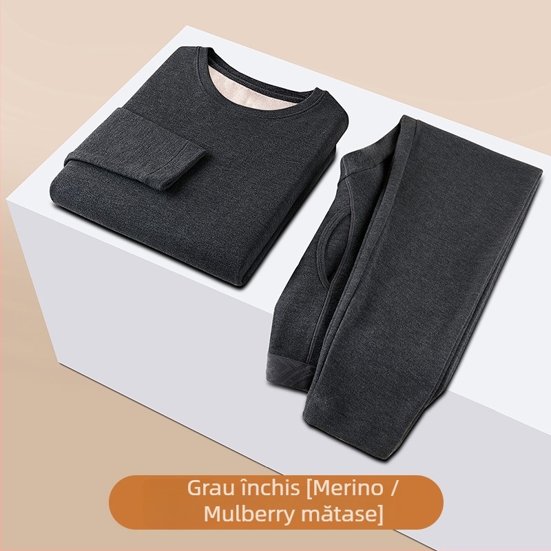 Set termic pentru bărbați din lână, cu două straturi, grosime extra, căptușeală acrilică, păstrează căldura pentru toamnă și iarnă
